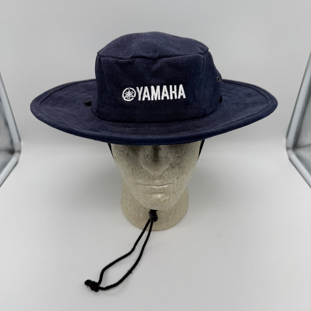 Yamaha Hat Navy Blue Sun Bucket Fishing Cap Embroidered Logo Adjustable Boonie - Picture 1 of 9